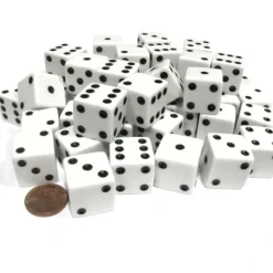 Dice>Set of 50 Large 19mm D6 Opaque Dice - White with Black Pips - Your Source for Gaming Essentials