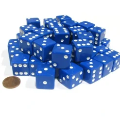 Dice>Set of 50 Large 19mm D6 Opaque Dice - Blue with White Pips - Your Source for Gaming Essentials