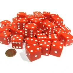Dice>Set of 50 Large 19mm D6 Opaque Dice - Red with White Pips - Your Source for Gaming Essentials