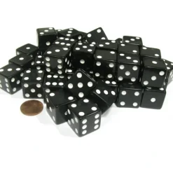 Dice>Set of 50 Large 19mm D6 Opaque Dice - Black with White Pips - Your Source for Gaming Essentials