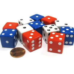 Dice>Set of 12 Large Six Sided 19mm D6 Dice - Patriotic USA 4 Ea of Red White & Blue - Your Source for Gaming Essentials