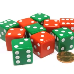 Dice>Set of 10 Large Six Sided Opaque 19mm D6 Dice - Christmas Colors 5 Green & 5 Red - Your Source for Gaming Essentials