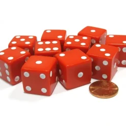 Dice>Set of 10 Large Six Sided Square Opaque 19mm D6 Dice - Red with White Pips - Your Source for Gaming Essentials