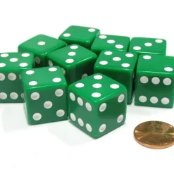 Dice>Set of 10 Large Six Sided Square Opaque 19mm D6 Dice - Green with White Pips - Your Source for Gaming Essentials