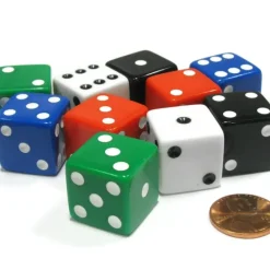 Dice>Set of 10 Large Square Opaque 19mm D6 Dice - 2 Each of 5 Colors - Your Source for Gaming Essentials