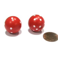 Dice>Set of 2 22mm Round Circular Circle Dice, Weighted - Red with White Pips - Your Source for Gaming Essentials