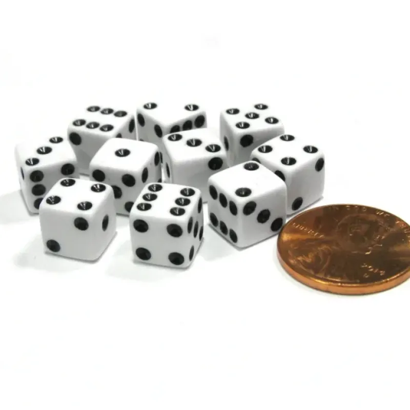 Dice>Set of 10 8mm Six-Sided D6 Small Square-Edge Dice - White with Black Pips - Your Source for Gaming Essentials