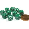 Dice>Set of 10 8mm Six-Sided D6 Small Square-Edge Dice - Green with White Pips - Your Source for Gaming Essentials