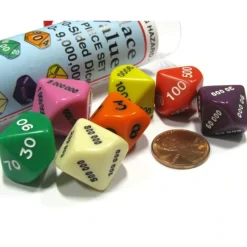 Dice>Set of 7 Place Value D10 Dice In a Tube- Number Die for Counting 0 to 9,999,999 - Your Source for Gaming Essentials