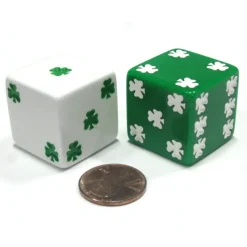 Dice>Set of 2 Shamrock D6 25mm Large Opaque Jumbo Dice - 1 White and 1 Green - Your Source for Gaming Essentials