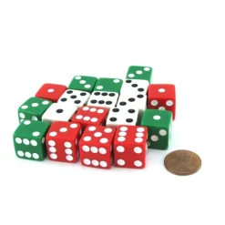 Dice>Set of 18 Six Sided 16mm D6 Standard 5/8" Dice - 6 Each of Red White and Green - Your Source for Gaming Essentials