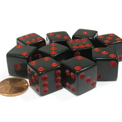 Dice>Set of 10 Six Sided Square Opaque 16mm D6 Dice - Black with Red Pip Die - Your Source for Gaming Essentials