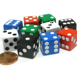 Dice>Set of 10 Six Sided Square 16mm D6 Dice - 2 Each of Red White Blue Green Black - Your Source for Gaming Essentials