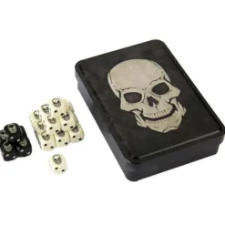 Dice>Set of 20 Six-Sided Skull Dice in Tin Case - 15 Ivory Dice, 5 Black Dice - Your Source for Gaming Essentials