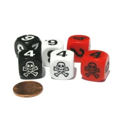 Dice>Set of 6 Skull and Crossbones 16mm Numerical Dice- 2 Each of Black Red and White - Your Source for Gaming Essentials