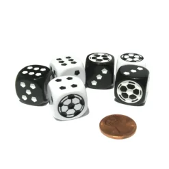 Dice>Set of 6 Soccer 18mm D6 Rounded Edges Sports Dice - Inverse Black and White - Your Source for Gaming Essentials