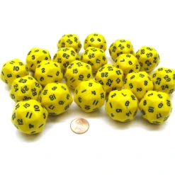 Dice>Set of 20 Triantakohedron D30 30 Sided 33mm Jumbo Dice - Yellow w Black Numbers - Your Source for Gaming Essentials