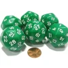 Dice>Set of 6 Triantakohedron D30 30 Sided 33mm Jumbo Dice - Green w White Numbers - Your Source for Gaming Essentials
