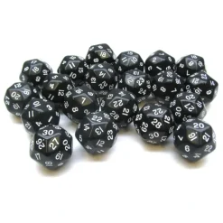 Dice>Set of 20 Triantakohedron D30 30 Sided 33mm Jumbo Dice - Black w White Numbers - Your Source for Gaming Essentials