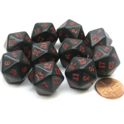 Dice>Set of 10 Twenty Sided 19mm D20 Opaque RPG Dice - Black with Red Numbers Die - Your Source for Gaming Essentials