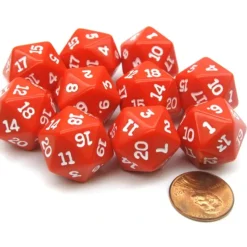 Dice>Set of 10 Twenty Sided 19mm D20 Opaque RPG Dice - Red with White Numbers Die - Your Source for Gaming Essentials
