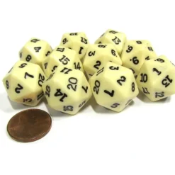 Dice>Set of 10 Twenty Sided 19mm D20 Opaque RPG Dice - Ivory with Black Numbers Die - Your Source for Gaming Essentials