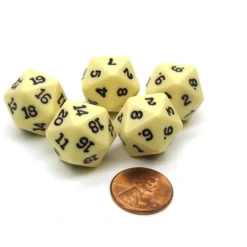 Dice>Set of 5 Twenty Sided 19mm D20 Opaque Dice RPG D&D Ivory with Black Numbers Die - Your Source for Gaming Essentials