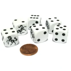 Dice>Set of 6 Unicorn 16mm D6 Round Edge Animal Dice - White with Black Pips - Your Source for Gaming Essentials
