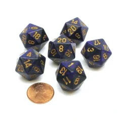 Dice>Speckled 20 Sided D20 Chessex Dice, 6 Pieces - Golden Cobalt - Your Source for Gaming Essentials