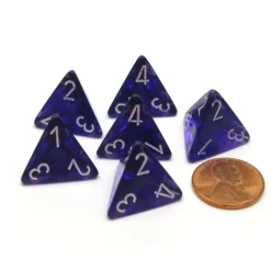 Dice-Translucent 18mm 4 Sided D4 Chessex Dice, 6 Pieces - Purple with White - Your Source for Gaming Essentials
