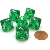 Dice-Translucent 15mm 8 Sided D8 Chessex Dice, 6 Pieces - Green with White - Your Source for Gaming Essentials
