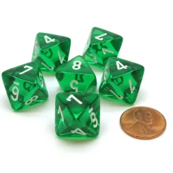 Dice-Translucent 15mm 8 Sided D8 Chessex Dice, 6 Pieces - Green with White - Your Source for Gaming Essentials