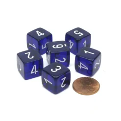 Dice-Translucent 15mm 6 Sided D6 Chessex Dice, 6 Pieces - Purple with White Numbers - Your Source for Gaming Essentials