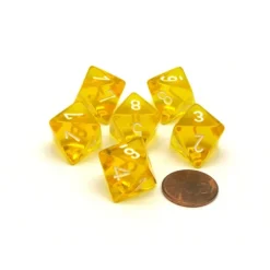 Dice-Translucent 15mm 8 Sided D8 Chessex Dice, 6 Pieces - Yellow with White Numbers - Your Source for Gaming Essentials