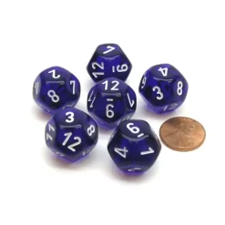 Dice-Translucent 18mm 12 Sided D12 Chessex Dice, 6 Pieces - Purple with White - Your Source for Gaming Essentials