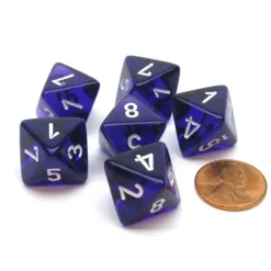 Dice-Translucent 15mm 8 Sided D8 Chessex Dice, 6 Pieces - Purple with White - Your Source for Gaming Essentials