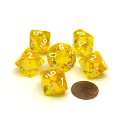 Dice-Translucent 16mm D10 (0-9) Chessex Dice, 6 Pieces - Yellow with White Numbers - Your Source for Gaming Essentials