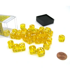 Dice-Translucent 12mm D6 Chessex Dice Block (36 Die) - Yellow with White Pips - Your Source for Gaming Essentials