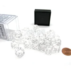 Dice-Translucent 12mm D6 Chessex Dice Block (36 Die) - Clear with White Pips - Your Source for Gaming Essentials