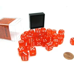 Dice-Translucent 12mm D6 Chessex Dice Block (36 Die) - Orange with White Pips - Your Source for Gaming Essentials