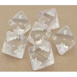 Dice-Translucent 25mm D8 Large Jumbo Dice, 6 Pieces - Clear with White Numbers - Your Source for Gaming Essentials