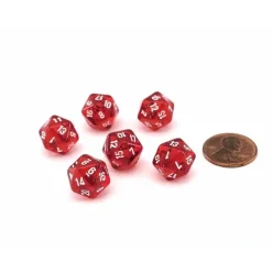 Dice-Translucent 12mm Mini 20 Sided D20 Dice, 6 Pieces - Red with White Numbers - Your Source for Gaming Essentials