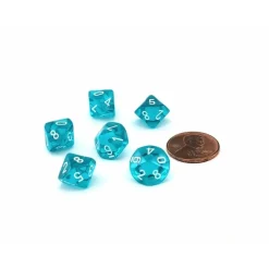 Dice-Translucent 10mm Mini 10 Sided D10 Dice, 6 Pieces - Teal with White Numbers - Your Source for Gaming Essentials
