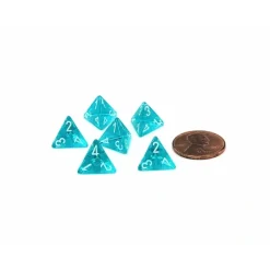 Dice-Translucent 12mm Mini 4 Sided D4 Dice, 6 Pieces - Teal with White Numbers - Your Source for Gaming Essentials
