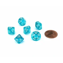 Dice-Translucent 10mm Mini Tens D10 Dice, 6 Pieces - Teal with White Numbers - Your Source for Gaming Essentials