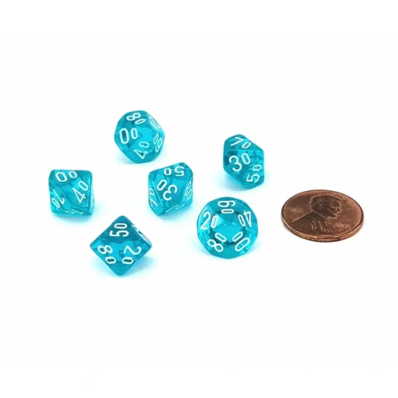 Dice-Translucent 10mm Mini Tens D10 Dice, 6 Pieces - Teal with White Numbers - Your Source for Gaming Essentials