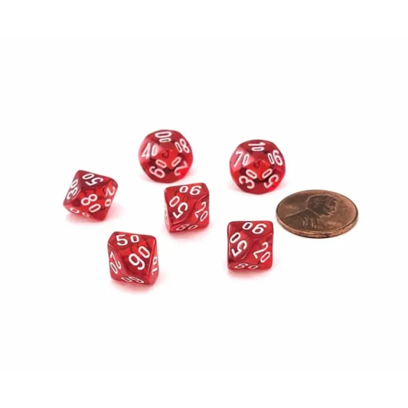 Dice-Translucent 10mm Mini Tens D10 Dice, 6 Pieces - Red with White Numbers - Your Source for Gaming Essentials