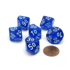 Dice-Translucent 16mm Tens D10 (00-90) Dice, 6 Pieces - Blue with White Numbers - Your Source for Gaming Essentials