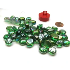 Board Games-Tube of 40 Glass Gaming Stones (12-15mm) - Crystal Green Iridized - Your Source for Gaming Essentials