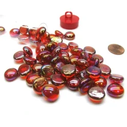 Board Games>Tube of 40 Glass Gaming Stones (12-15mm) - Crystal Red Iridized - Your Source for Gaming Essentials